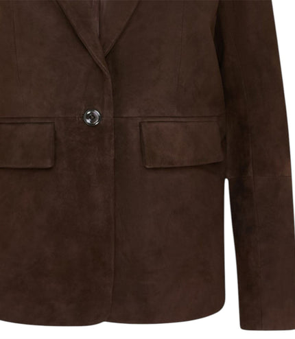 Womens Soft Goat Suede Leather Brown Blazer Jacket-Kolkata