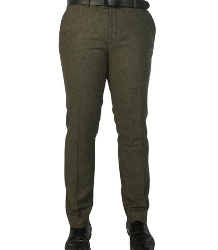 Men's Olive Green Wool Blend Tweed Formal Trousers