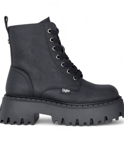 Buffalo Womens Black Chunky Platform Warm High Ankle Combat Boots - ASPEN-LACE-UP