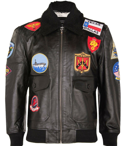 Mens A2 Top Gun Leather Bomber Jacket-Camborne - Black