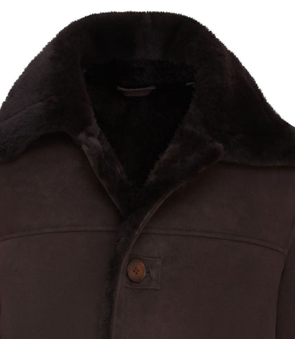 Men's Classic Brown Real Sheepskin Shearling Suede Leather Coat Jacket