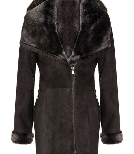 Womens Merino Sheepskin Hooded Coat-Antioch - Brown