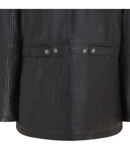 Men's Leather Military Jacket Outwear Trenchcoat - Field - Black