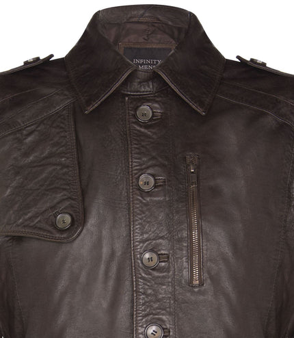 Mens Leather Trench Coat-Hamburg - Brown
