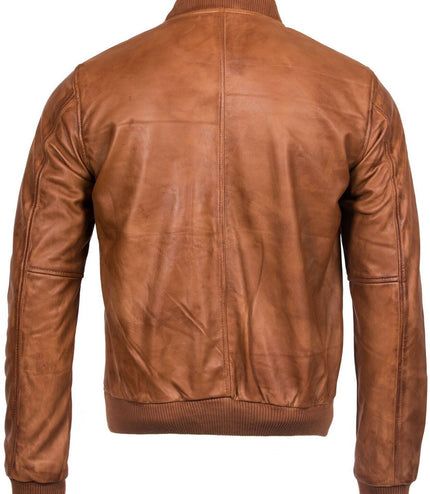 Mens Retro Varsity Leather Bomber Jacket-Pretoria - Tan