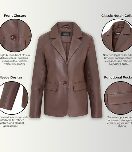 Womens Soft Conker Brown Leather Blazer Jacket-Apeldoor