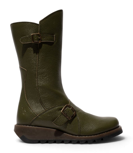 Fly London Womens Military Green Leather Mid-Calf Long Boots - MES2913
