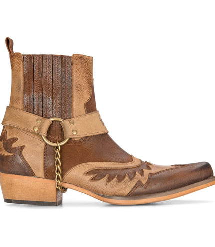 Mens Leather Cowboy Ankle Boots Brown Cuban Biker Winklepickers Western Country