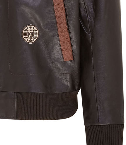 Mens Leather Bomber Jacket Air Force Badge Pilot Flying US Aviator Jacket - Brown