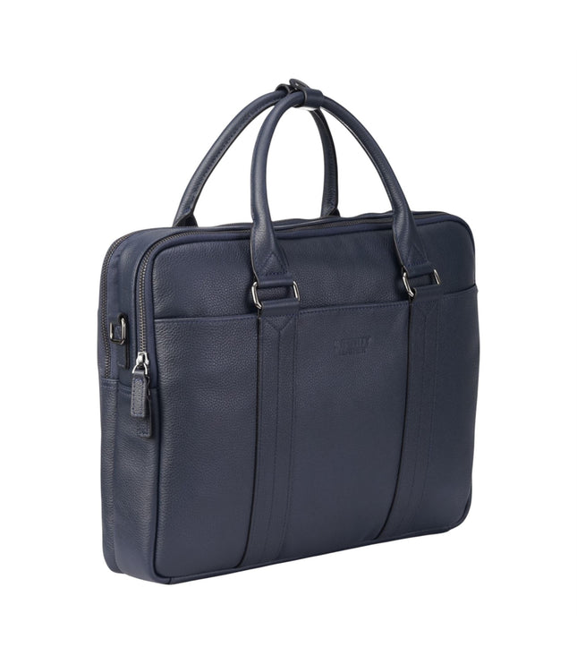 Genuine Leather Navy Laptop Business Briefcase Office Work Travel Bag - Sutton