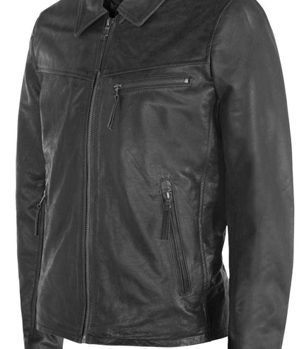 Men's Harrington Cow Hide Leather  Leather Jacket-Lima - Black
