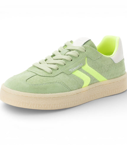 Tamaris Women's Green Leather Neon Stripes Trainers Sneaker Shoes