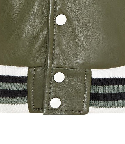 Kids Green Letterman Leather Varsity College Bomber Jacket