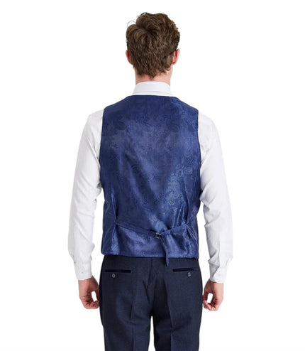Men's Check Navy Blazer Cream Waistcoat Wedding 3 Piece Suit - Regent