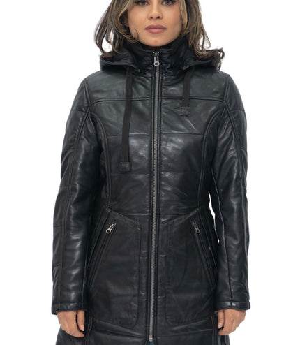 Women's Leather Quilted Parka Coat-Allentown