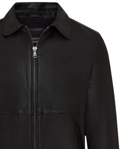 Mens Leather Black Harrington Collar Biker Jacket - Alpha