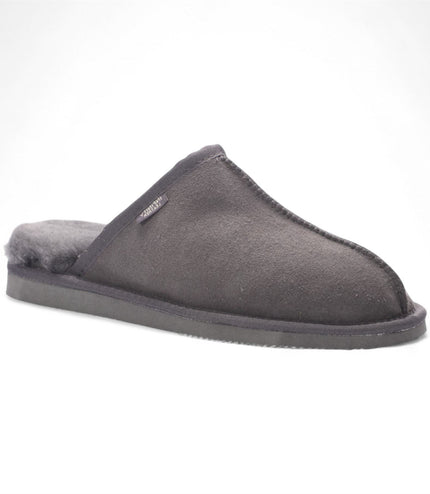 Men's Genuine Sheepskin Grey Suede Mule Winter Warm Non-Slip - Highland