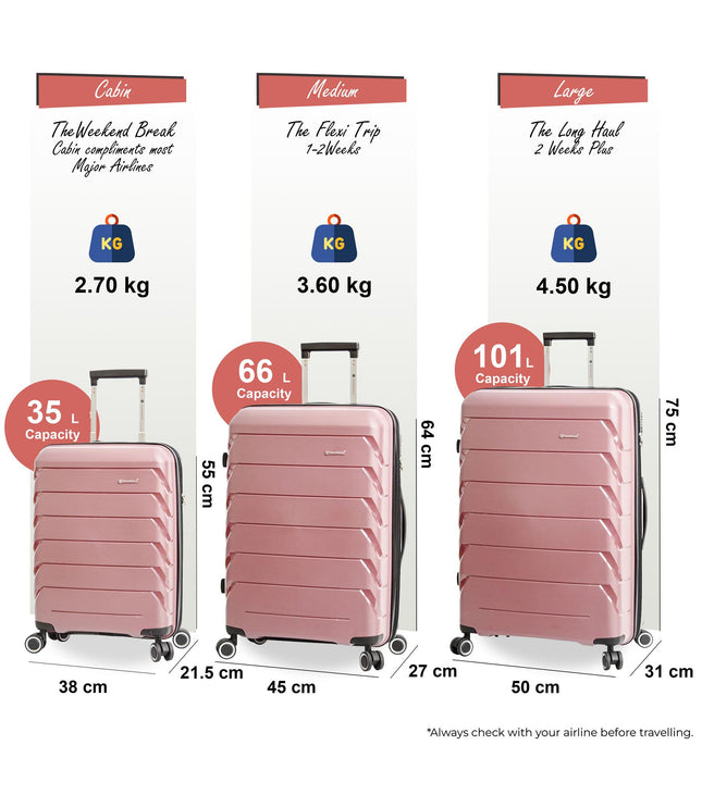 Cleckheaton Set of 3 Hard Shell Suitcase in Rose Gold