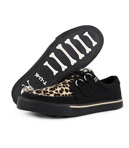 TUK Pointed Creeper Sneaker Black Leopard Canvas Platform Shoes - A9180