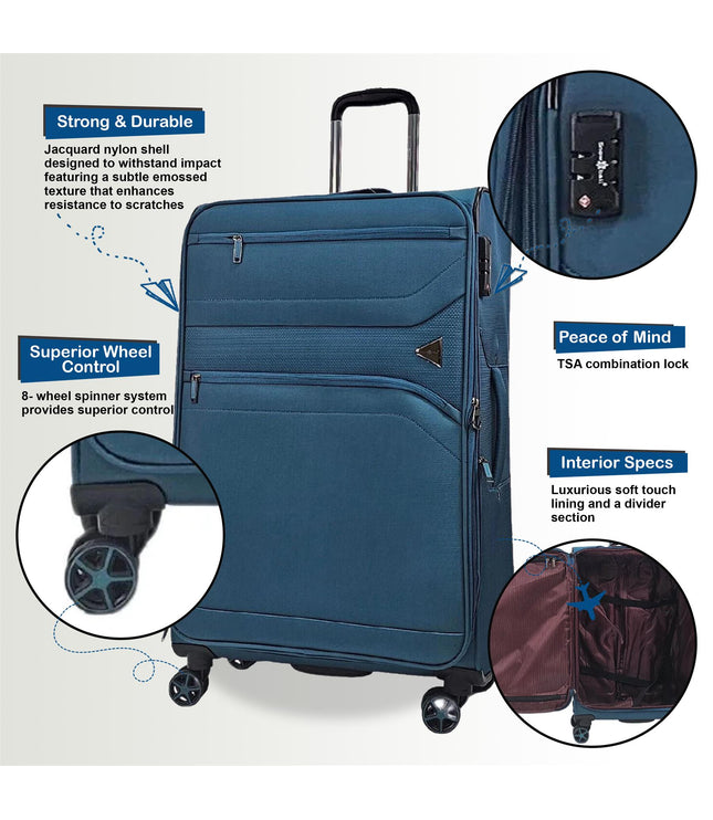 Corby Set of 3 Soft Shell Suitcase in Teal