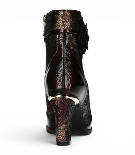 Laura Vita Women’s Wine Leather Floral Heeled Lace-Up Boots - Alcbaneo 173
