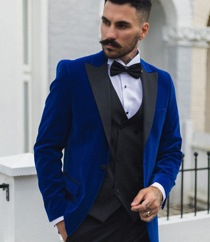 Mens Blue Velvet Dinner Tuxedo Suit Jacket Blazer