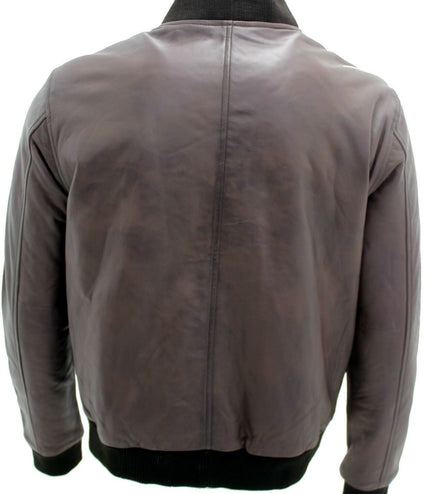Mens Retro Varsity Leather Bomber Jacket-Pretoria - Brown