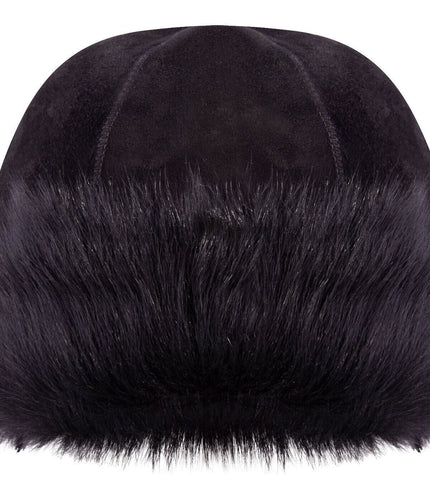 BLACK 100% Sheepskin Shearling Leather Toscana Fur Beanie Round Bucket Hat