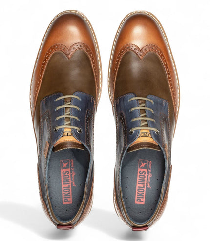 Pikolinos Men's Brandy Brown Leather Brogue Lace-Up Oxford Shoes - Avila