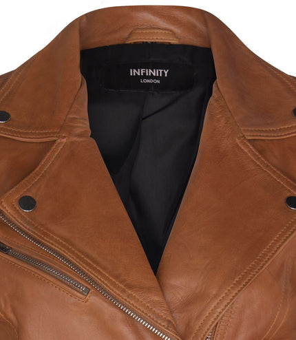Womens Leather Classic Biker Brando Jacket-Baku - Tan