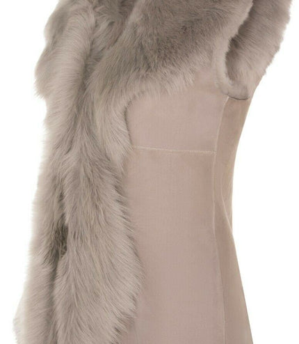 Women's Toscana Sheepskin Long Gilet-Sorocaba - Light Grey