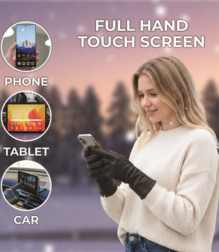 Womens Long Black Italian Leather Winter Button Design Soft Wool Lining Gloves - L-GLV-201