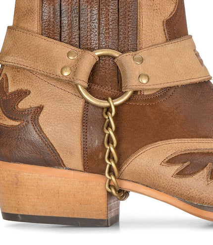 Mens Leather Cowboy Ankle Boots Brown Cuban Biker Winklepickers Western Country