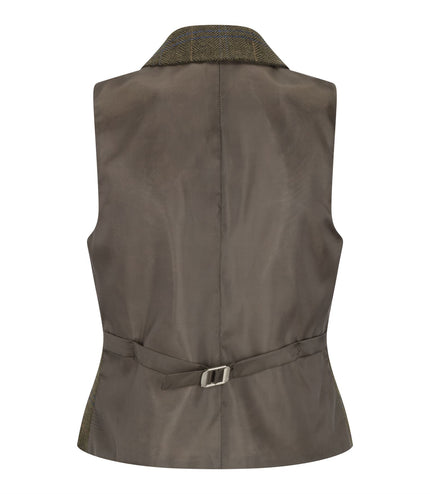 Women's Olive 2 Piece Set Tweed Blazer Waistcoat in Herringbone Check