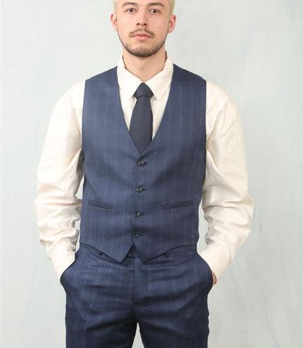Men's 3 Piece Prince Of Wales Blue Suit Workwear