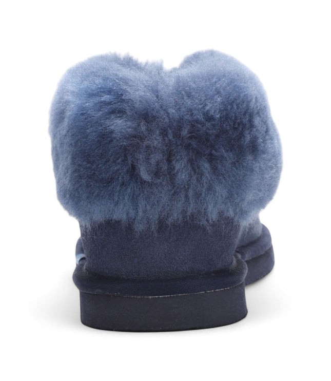 Women's Sheepskin Suede Ankle Navy Slip-On Bootie Winter - Glacier