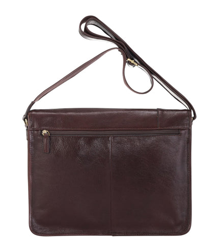 Genuine Leather Brown Laptop Satchel Messenger Shoulder Bag - Astor