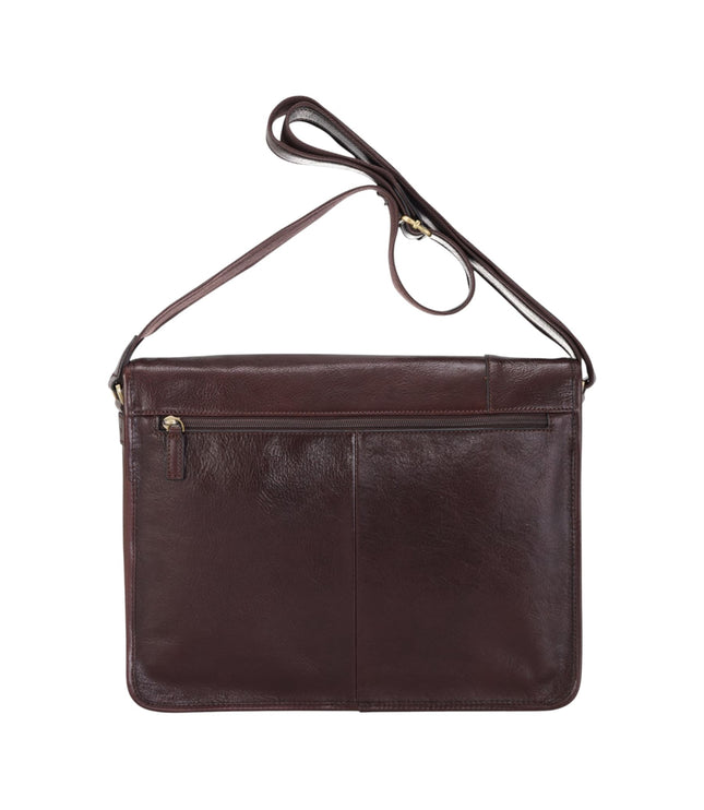 Genuine Leather Brown Laptop Satchel Messenger Shoulder Bag - Astor