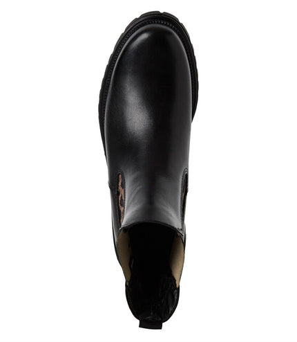 Tamaris Womens Black Leopard Leather Classic High Chelsea Ankle Boots