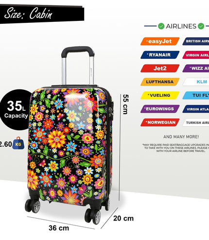 Ballina Cabin Hard Shell Suitcase in Black Flower