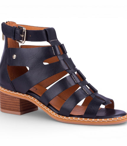 Pikolinos Women's Black Leather Block-Heel Gladiator Sandals - Blanes