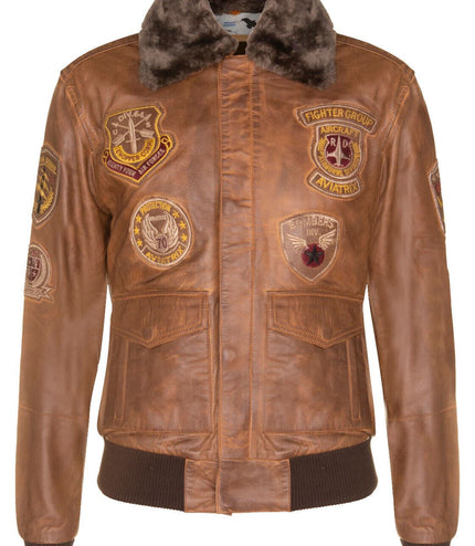 Mens Leather Air Force Bomber Jacket - Belgrade - Brown