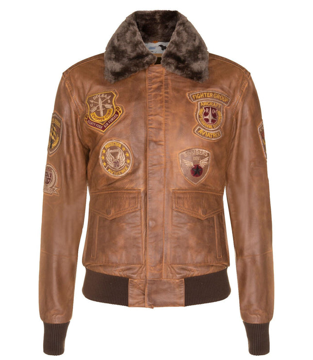 Mens Leather Air Force Bomber Jacket - Belgrade - Brown