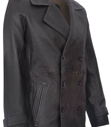 Mens Leather Peacoat-Amara - Brown