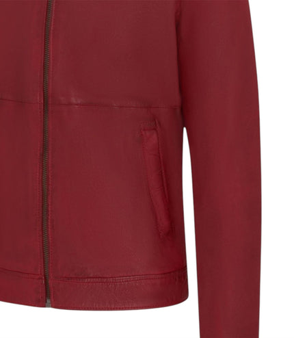 Mens Leather Red Harrington Collar Biker Jacket - Alpha