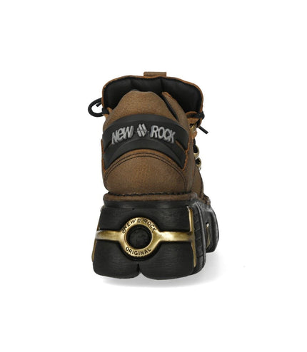 New Rock Brown Leather Gothic Platform Ankle Boots - M-120N-C120