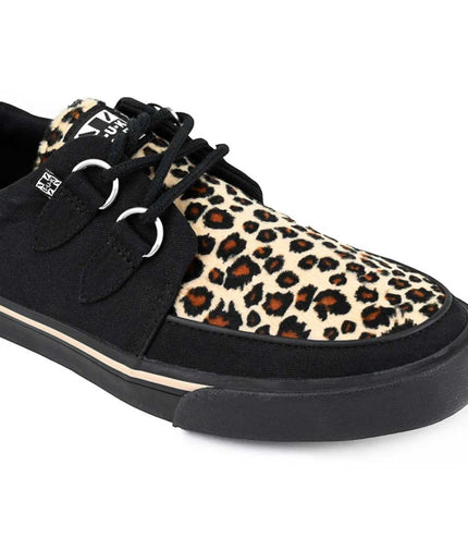 TUK Pointed Creeper Sneaker Black Leopard Canvas Platform Shoes - A9180