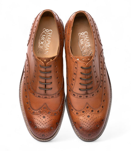 Chapman & Moore Men's Tan Brown Leather Wingtip Brogue Oxford Office Shoes