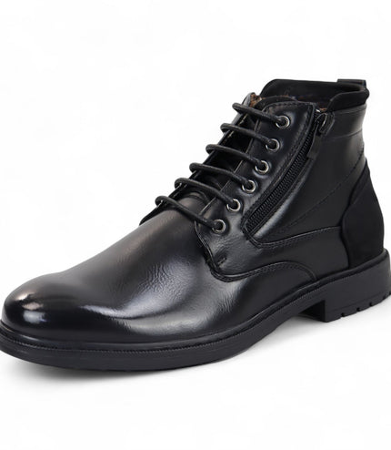 Men's Black Biker Lace-Up Ankle Boots