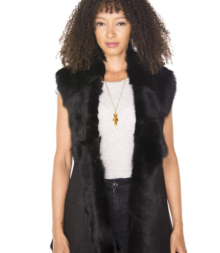 Women's Toscana Sheepskin Long Gilet-Sorocaba - Grey
